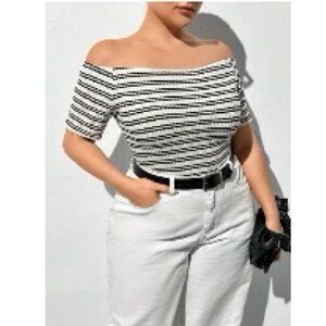 SHEIN Luxe Black and Cream Striped Top